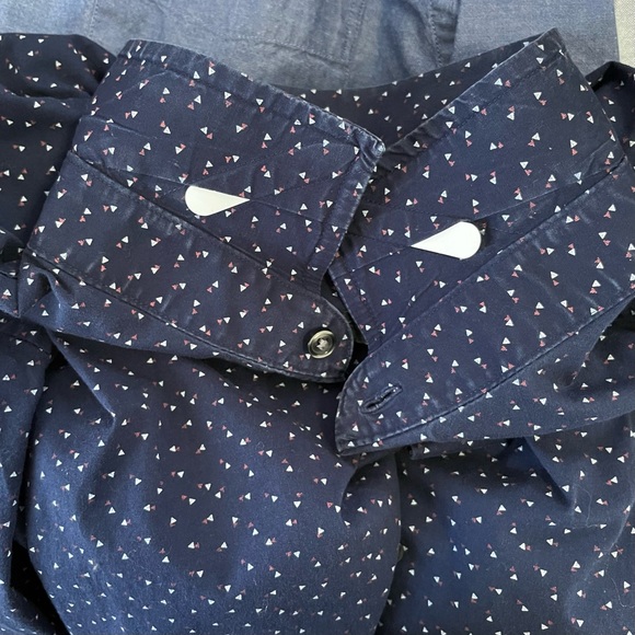 14th & Union Trim Fit Printed Long Sleeve Button Down Shirt Navy Blue Size XL - Picture 16 of 16